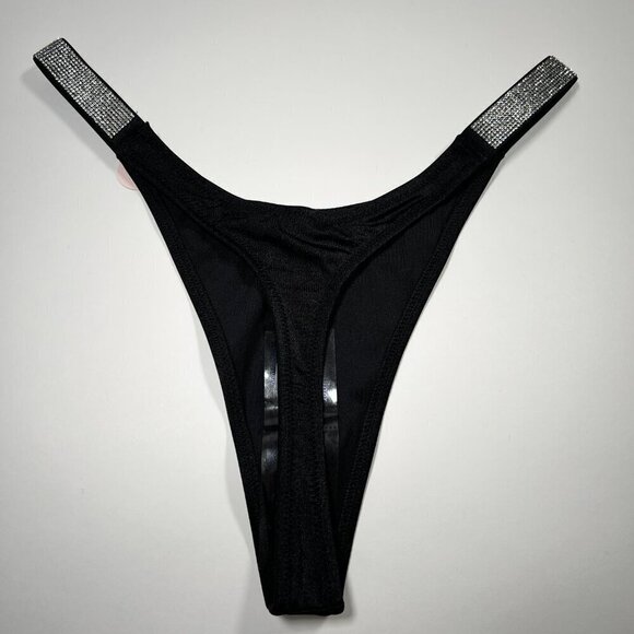 Victoria Secret XL Thong String Bikini Bottom All Over Shine Strap Black - Picture 3 of 5